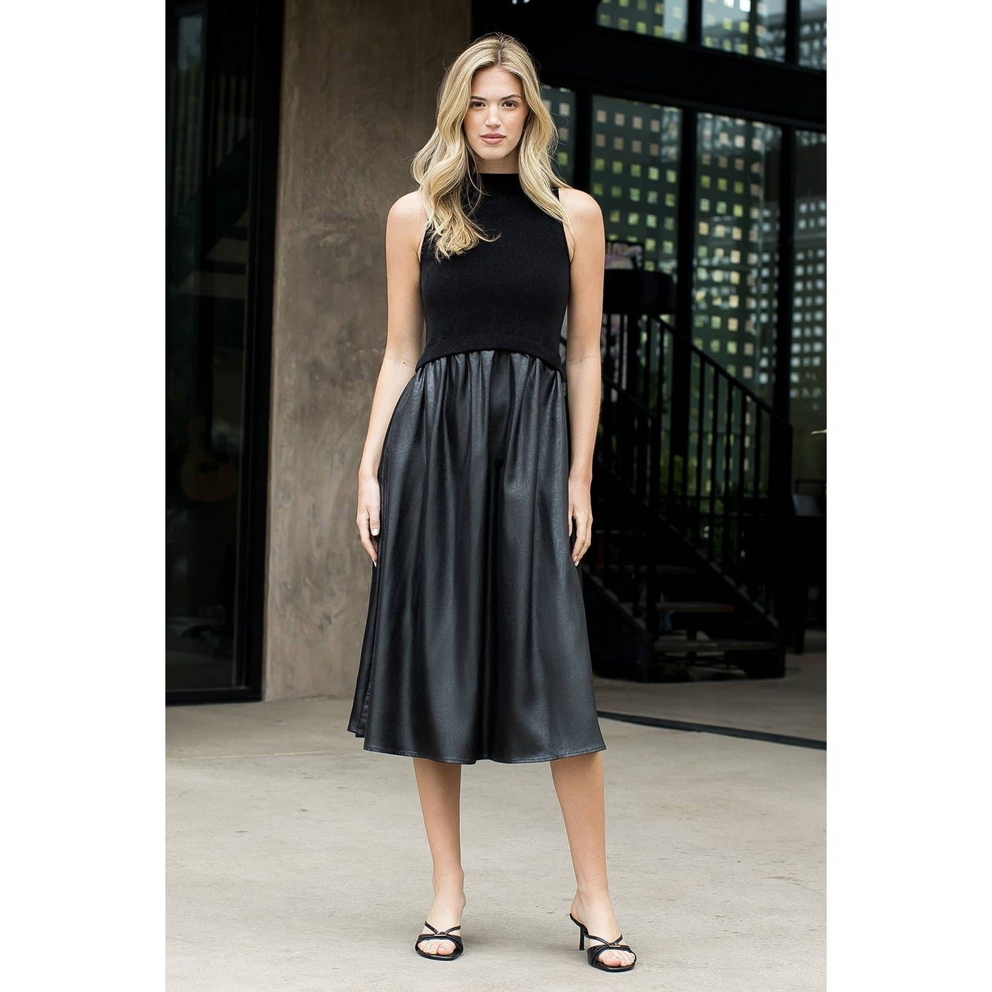 Sleeveless Mixed Media Maxi Dress