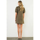 Puff Sleeve V-Neck Button Up Suede Dress