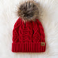 Red Cable Knit Pom Hat