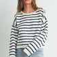Striped Knit Sweater- Navy