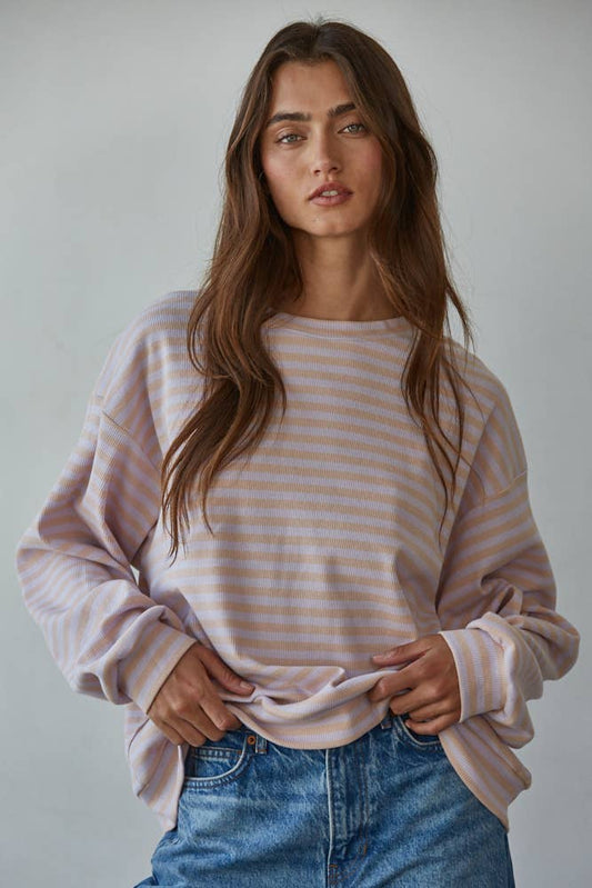 Striped Ribbed Crew Neck Long Sleeve