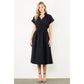 Textured Split Neck Smocked Waist Dress