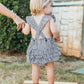 Baby Girls Navy Micro Stripe Woven Pinafore Cross-Back Bubble Romper
