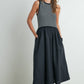Striped Sleeveless Dress with Pockets - Black