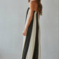Striped Tube Wide Leg Jumpsuit- Black