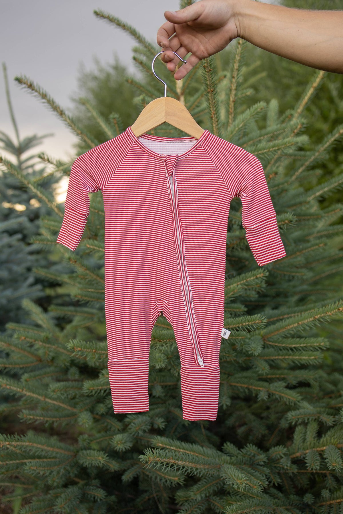 Bamboo Zip Pajamas- Peppermint Stripe Ribbed