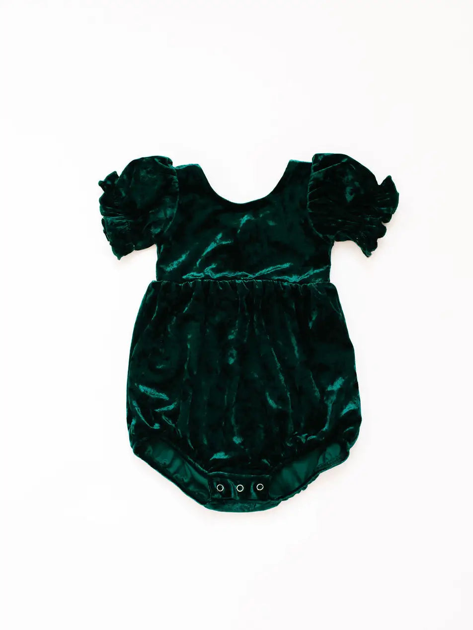 Quinn Romper in Crushed Green Velvet