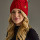 Red Cable Knit Pom Hat