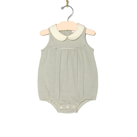 Round Collar Romper- Steel Stripe