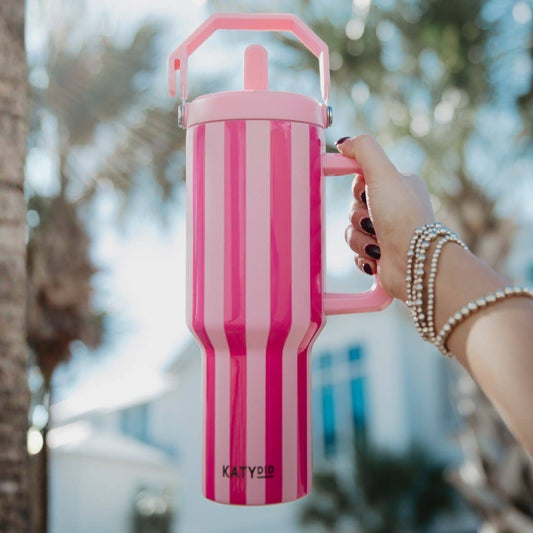 Pink and Hot Pink Striped 38 Oz Tumbler