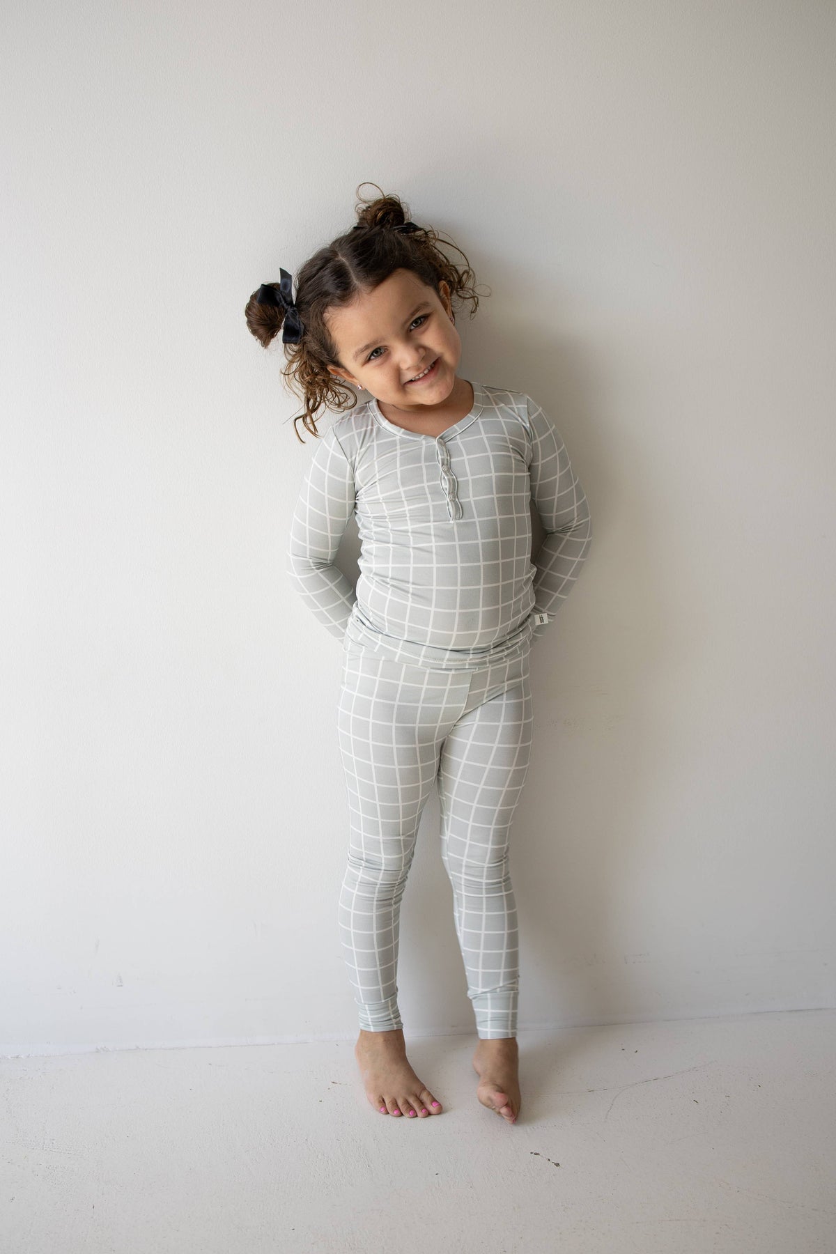 Bamboo Two Piece Pajamas- Foggy Grid