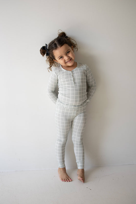 Bamboo Two Piece Pajamas- Foggy Grid