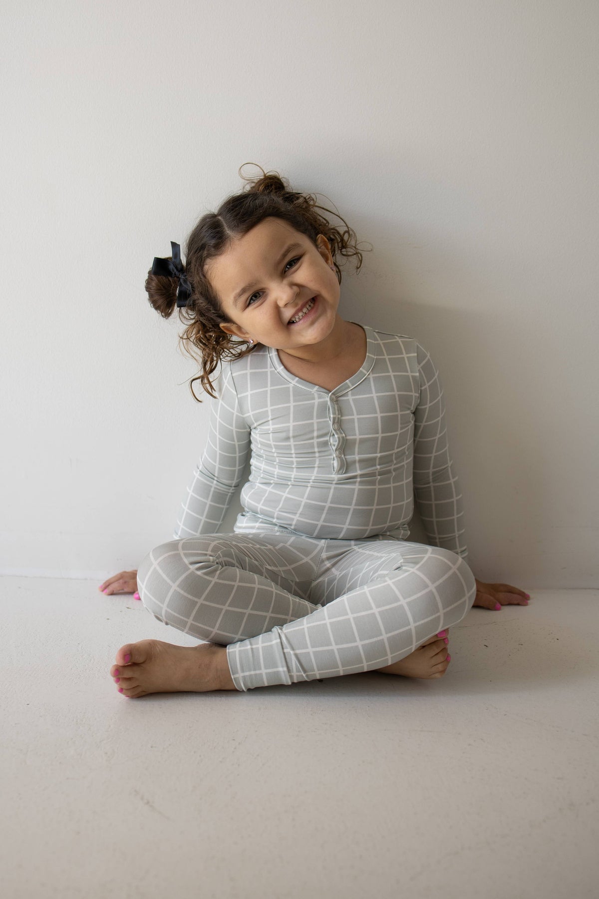Bamboo Two Piece Pajamas- Foggy Grid