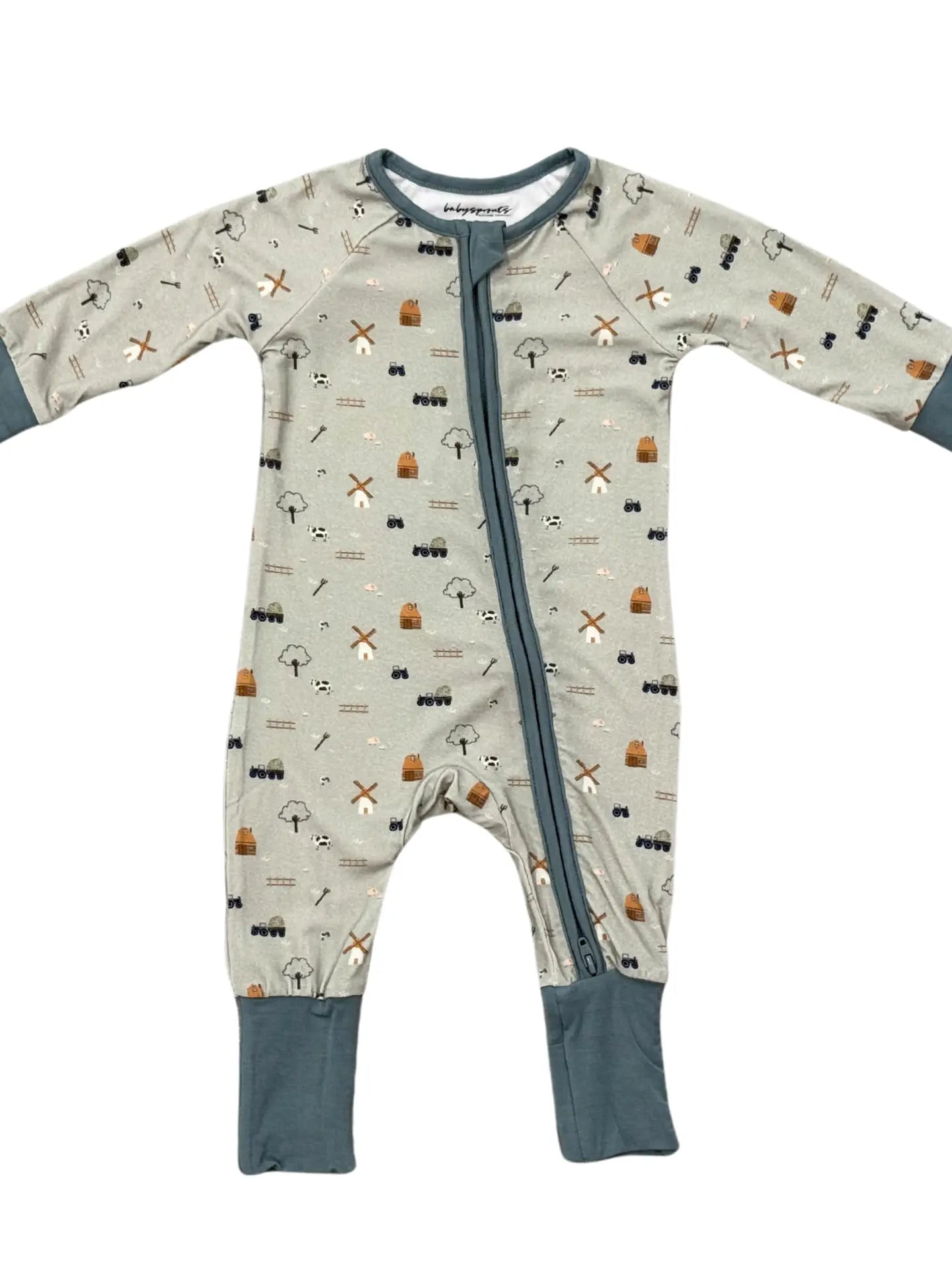 Long Sleeve Zip Romper- Farm
