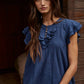 Button V-Neck Short Sleeve Top