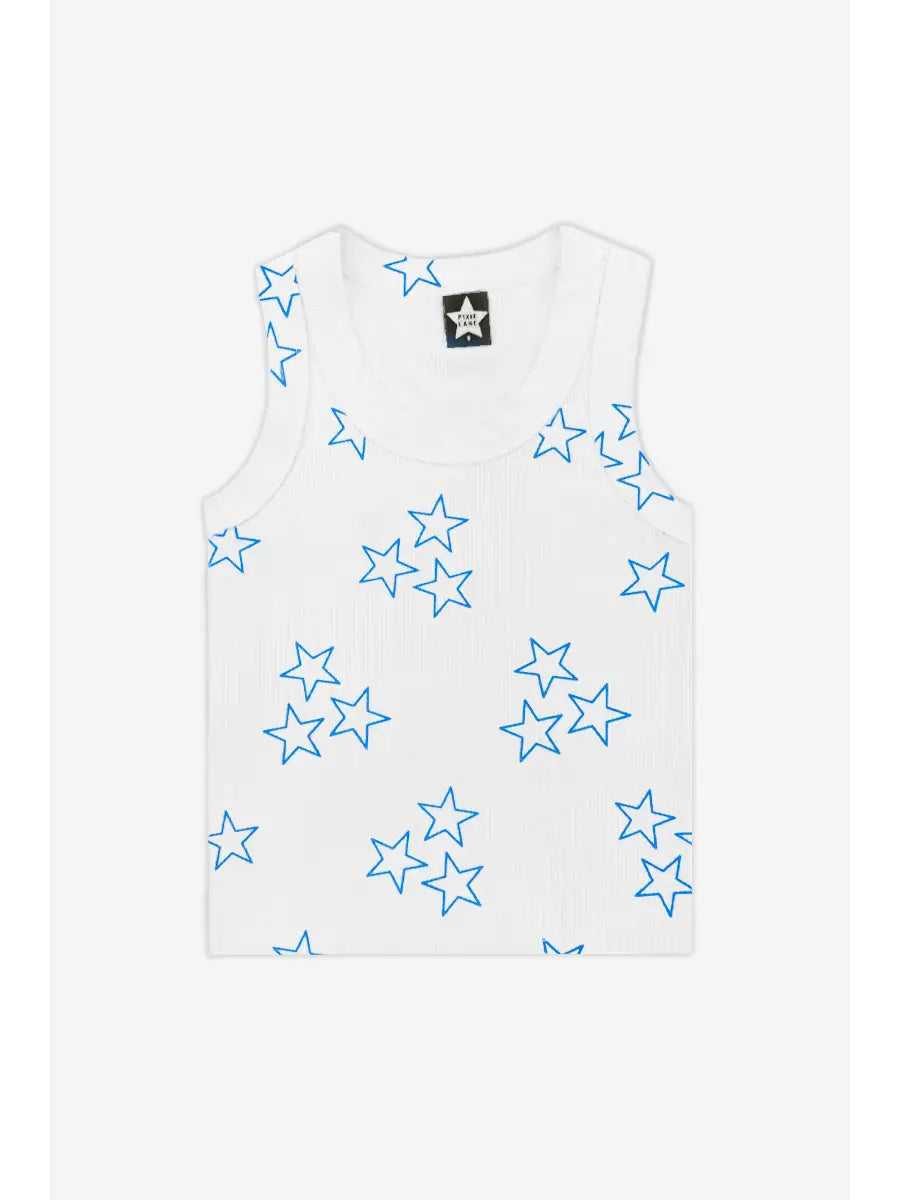 Ribbed Modal Cropped Racerback Tank - White Blue Stars