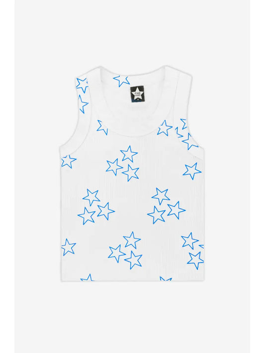 Ribbed Modal Cropped Racerback Tank - White Blue Stars