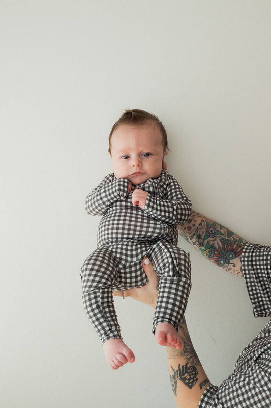 Bamboo Zip Pajamas- Green Gingham