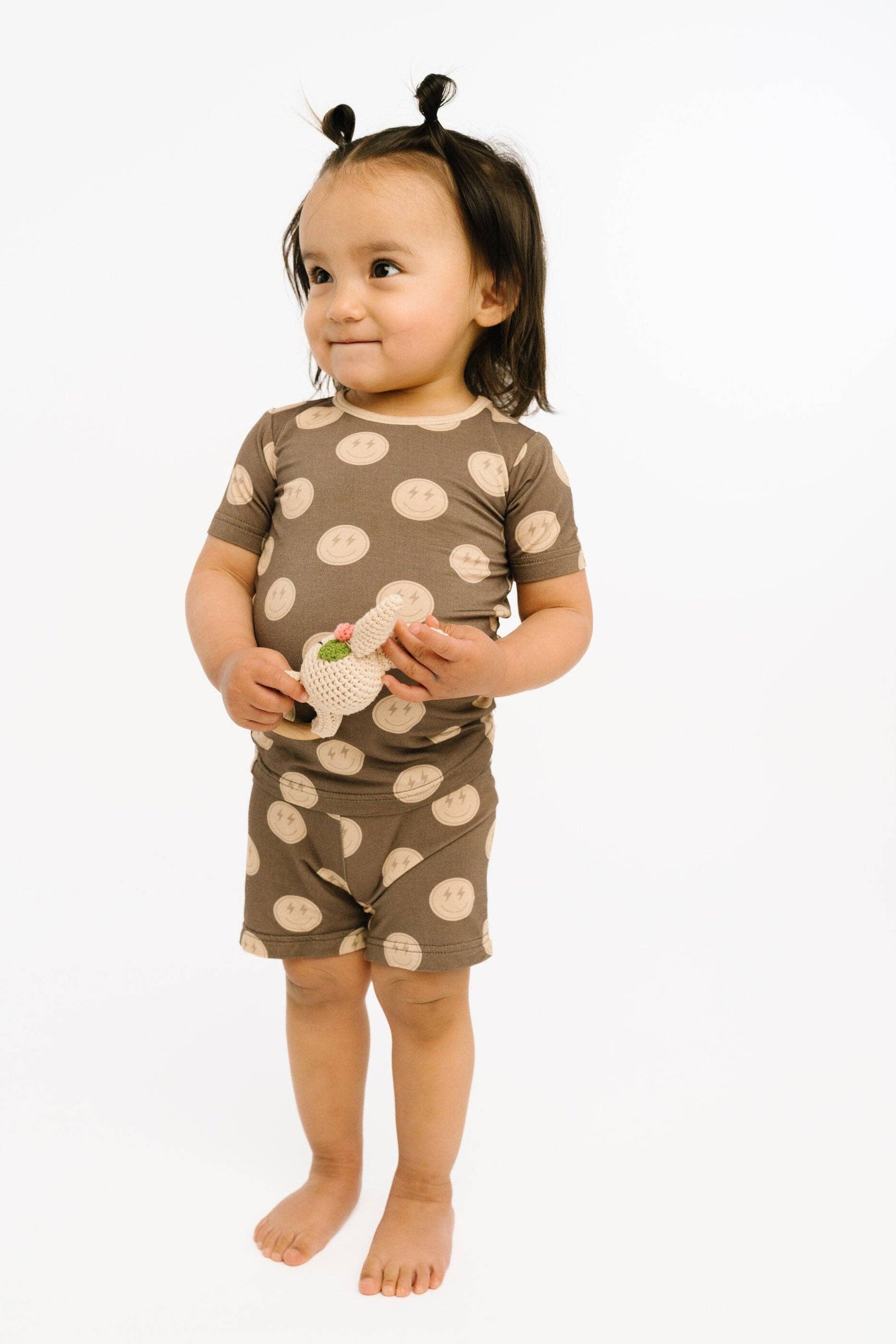 Neutral Smileys Bamboo Shorts Set