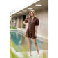 Puff Sleeve V-Neck Button Up Suede Dress