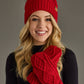 Red Cable Knit Pom Hat