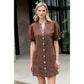 Puff Sleeve V-Neck Button Up Suede Dress