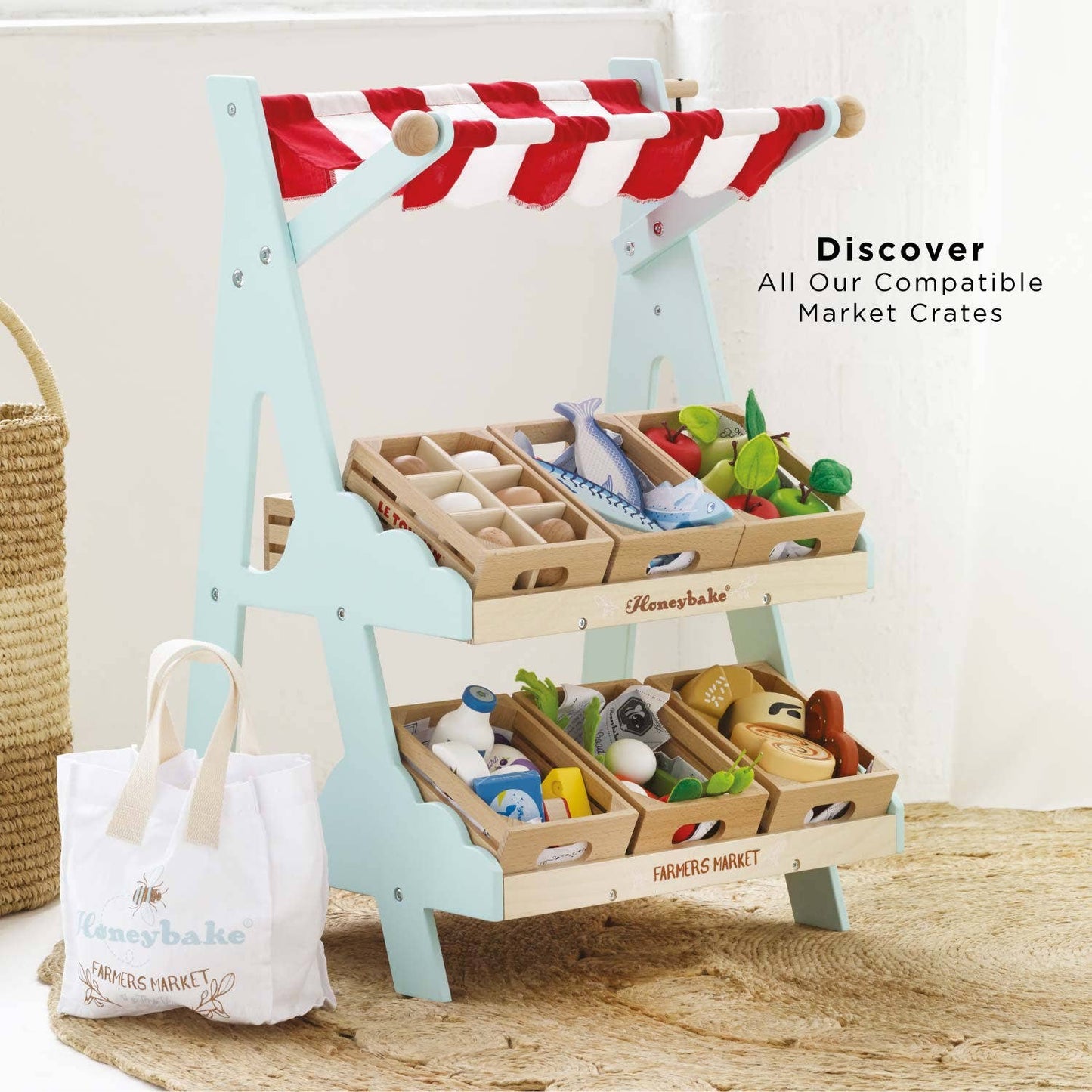 Wooden Market Stall & Fruit Play Food Crate