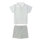 Organic Collar Tee & Shorts Set - Fog Stripes