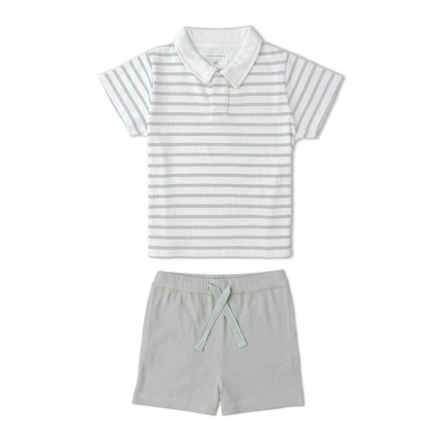 Organic Collar Tee & Shorts Set - Fog Stripes
