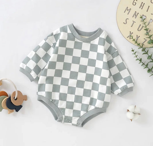 Checkerboard Bubble Sweater Romper - French Terry - Lulie