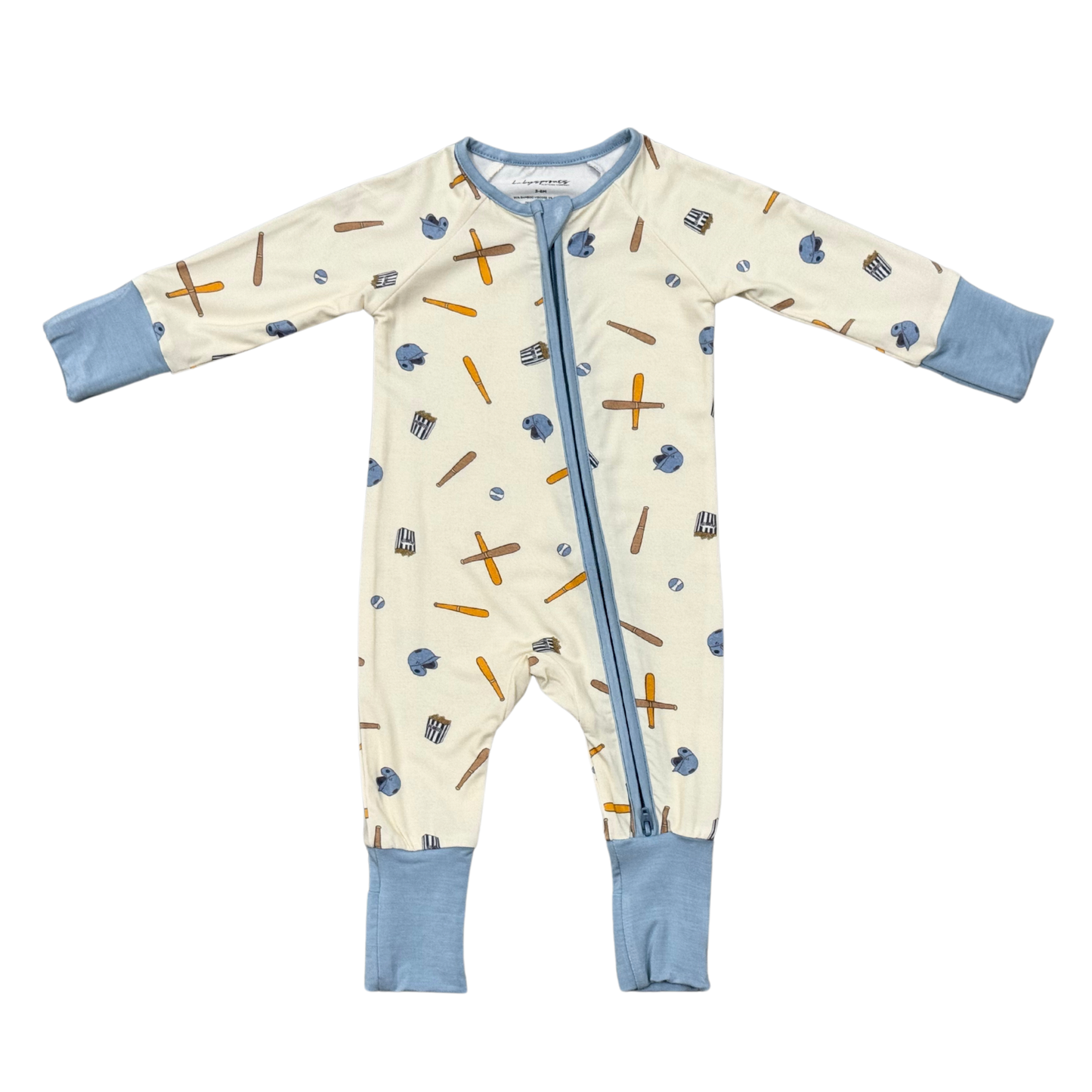 Long Sleeve Zip Romper- Baseball