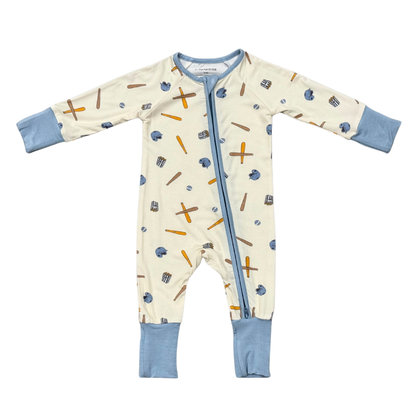 Long Sleeve Zip Romper- Baseball