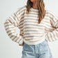 Basic Striped Knit Sweater - Taupe