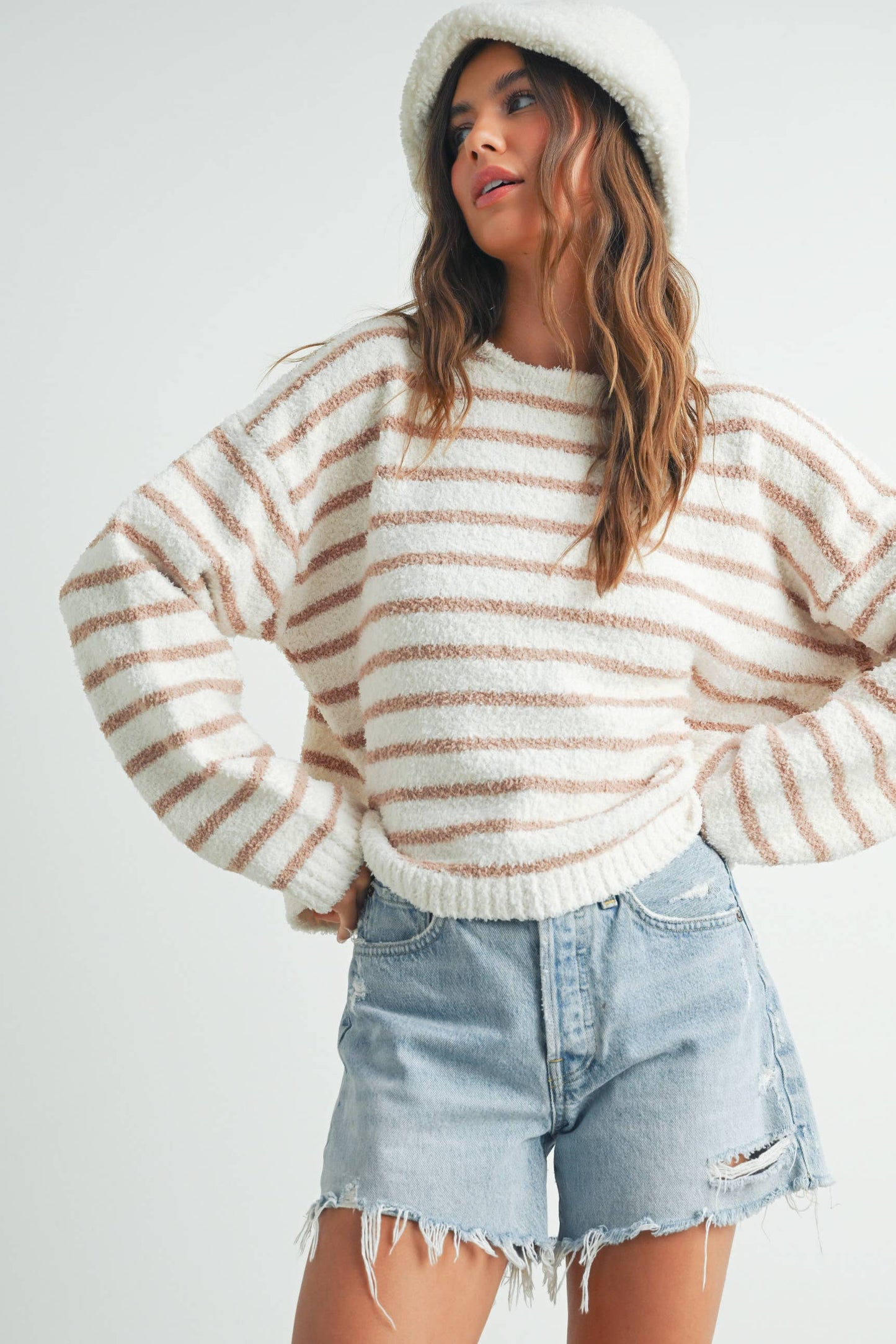 Basic Striped Knit Sweater - Taupe