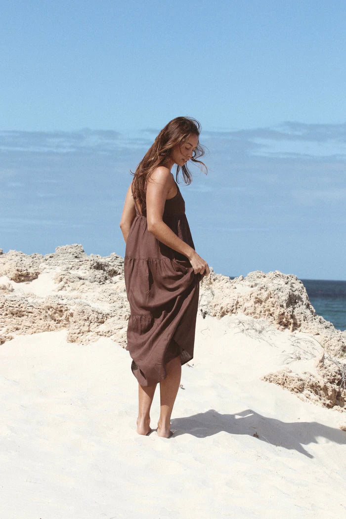 Classic Tiered Midi Dress- Chocolate