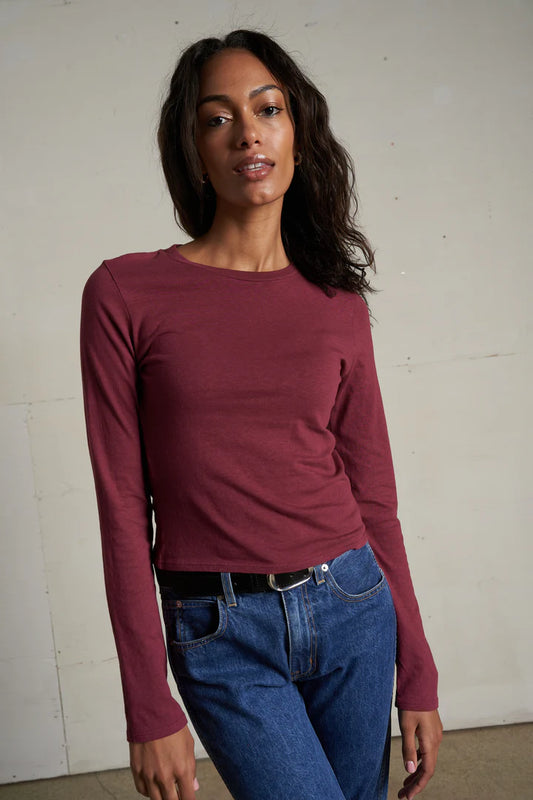 Jamie Recycled Cotton Long Sleeve- Dark Burgundy