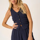 Come Together Button Front Textured Tank- Navy Bliss - Lulie