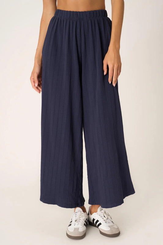 Come Together Textured Wide Leg Pants- Navy Bliss - Lulie