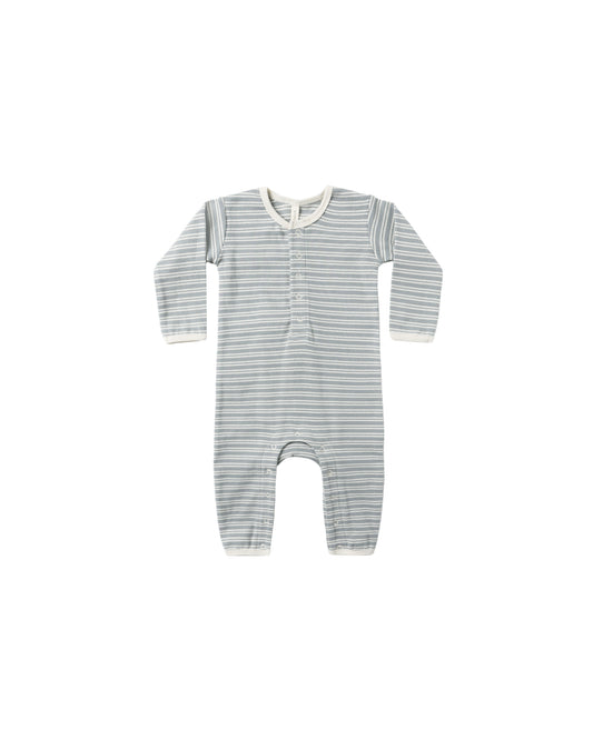Ribbed Baby Jumpsuit- Steel Blue Micro Stripe