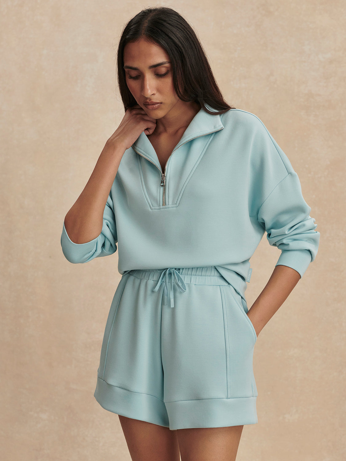 Hawley Half Zip Sweat- Porcelain Blue