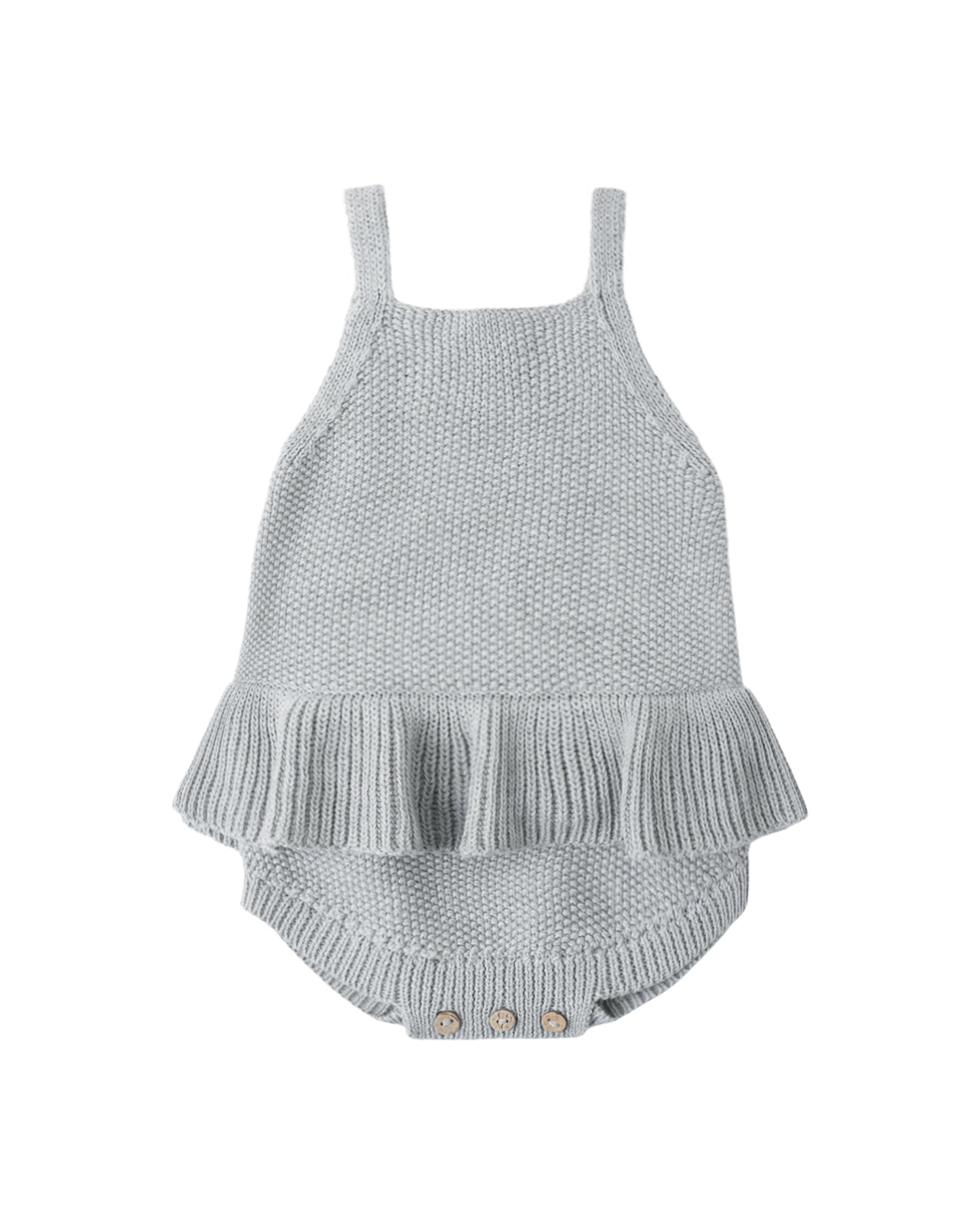 Knit Ruffle Romper- Heathered Sky