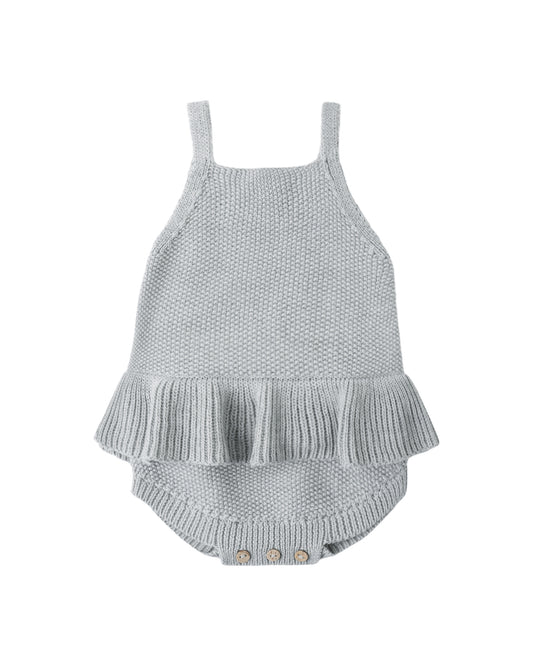 Knit Ruffle Romper- Heathered Sky
