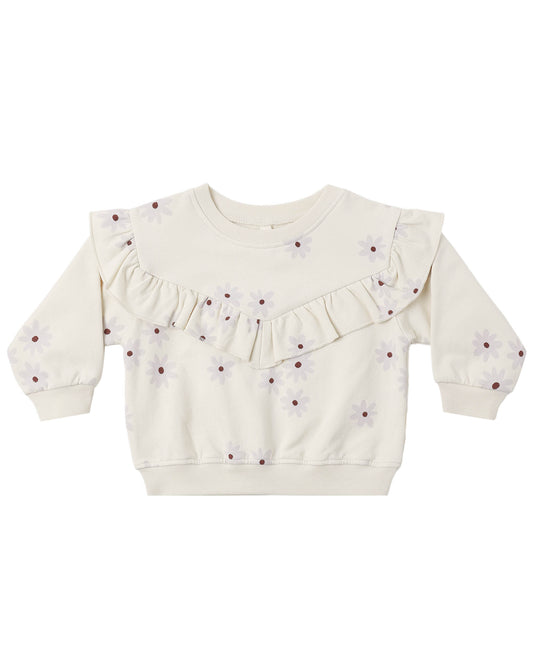 Ruffle Fleece Sweatshirt- Blue Daisy