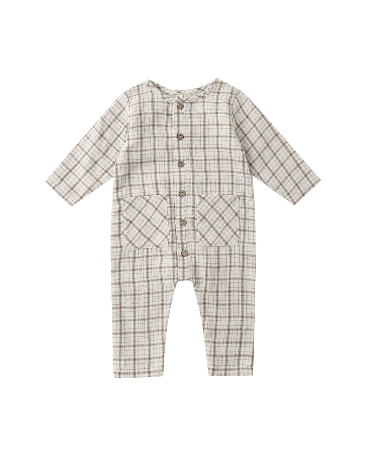 Pocketed Woven Jumpsuit- Blue Plaid