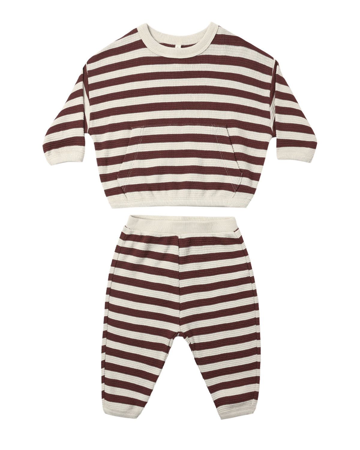 Waffle Slouch Set- Black Cherry Stripe