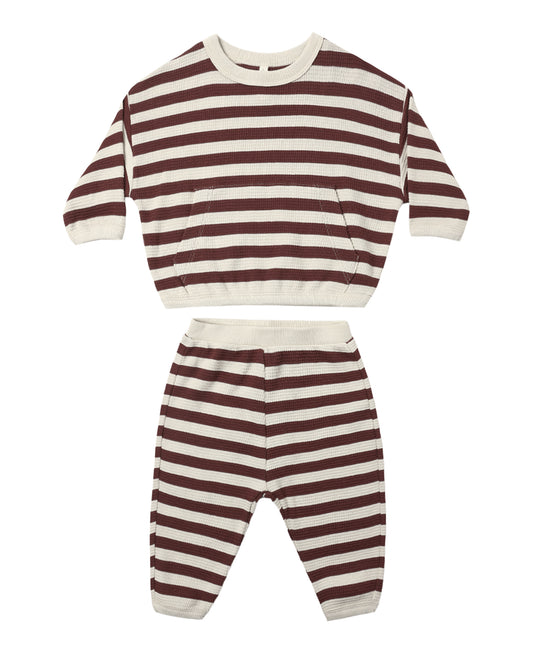 Waffle Slouch Set- Black Cherry Stripe