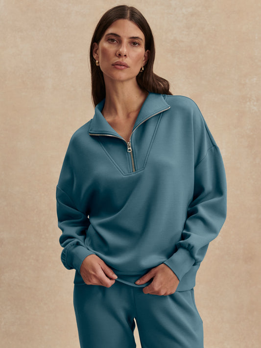 Hawley Half Zip Sweat- Mallard Blue