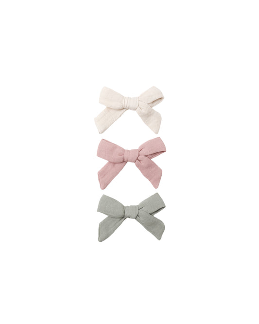 Bow with Clip- Set of 3- Natural, Fern, Rose