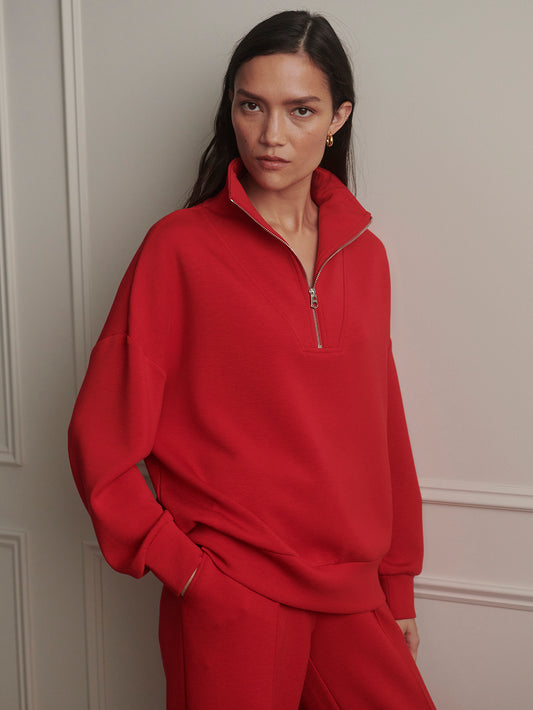 Hawley Half Zip Sweat- Red Marl