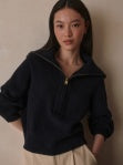 Maura Half Zip Rib Knit- Navy